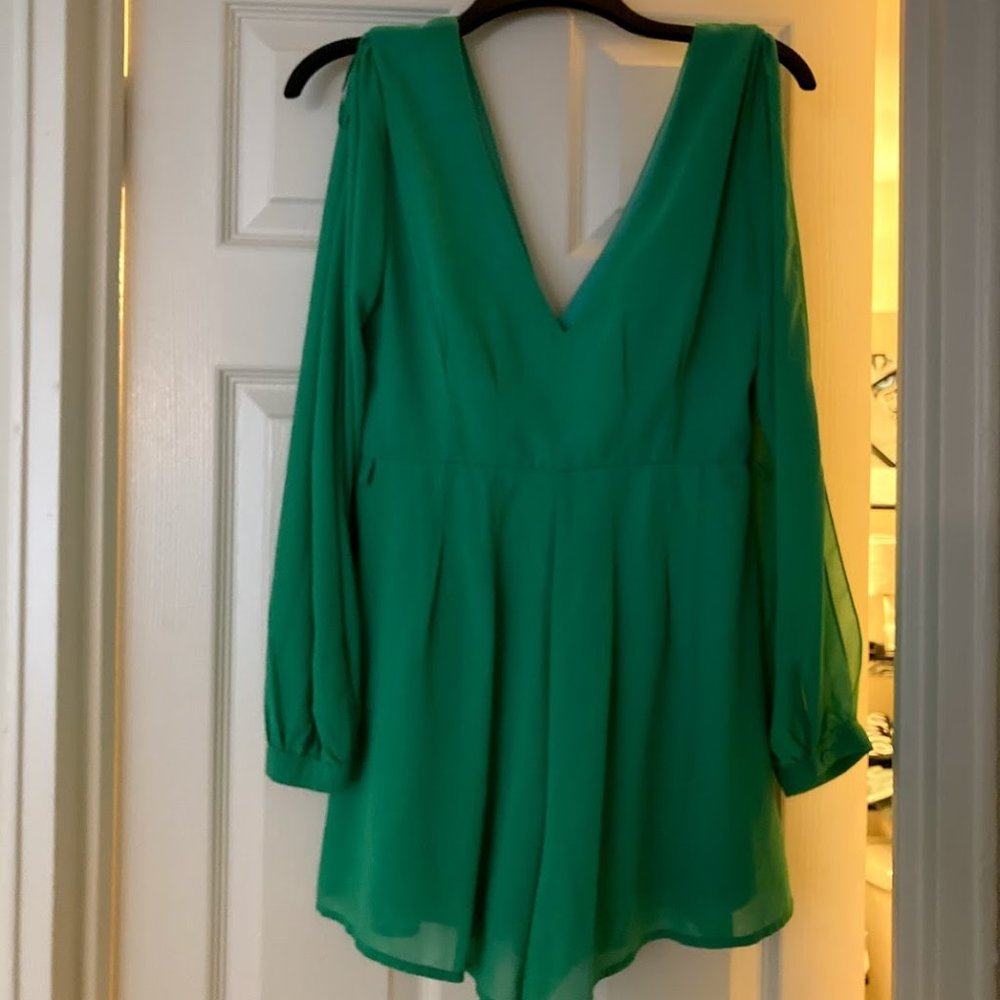 Green Split Sleeve Romper